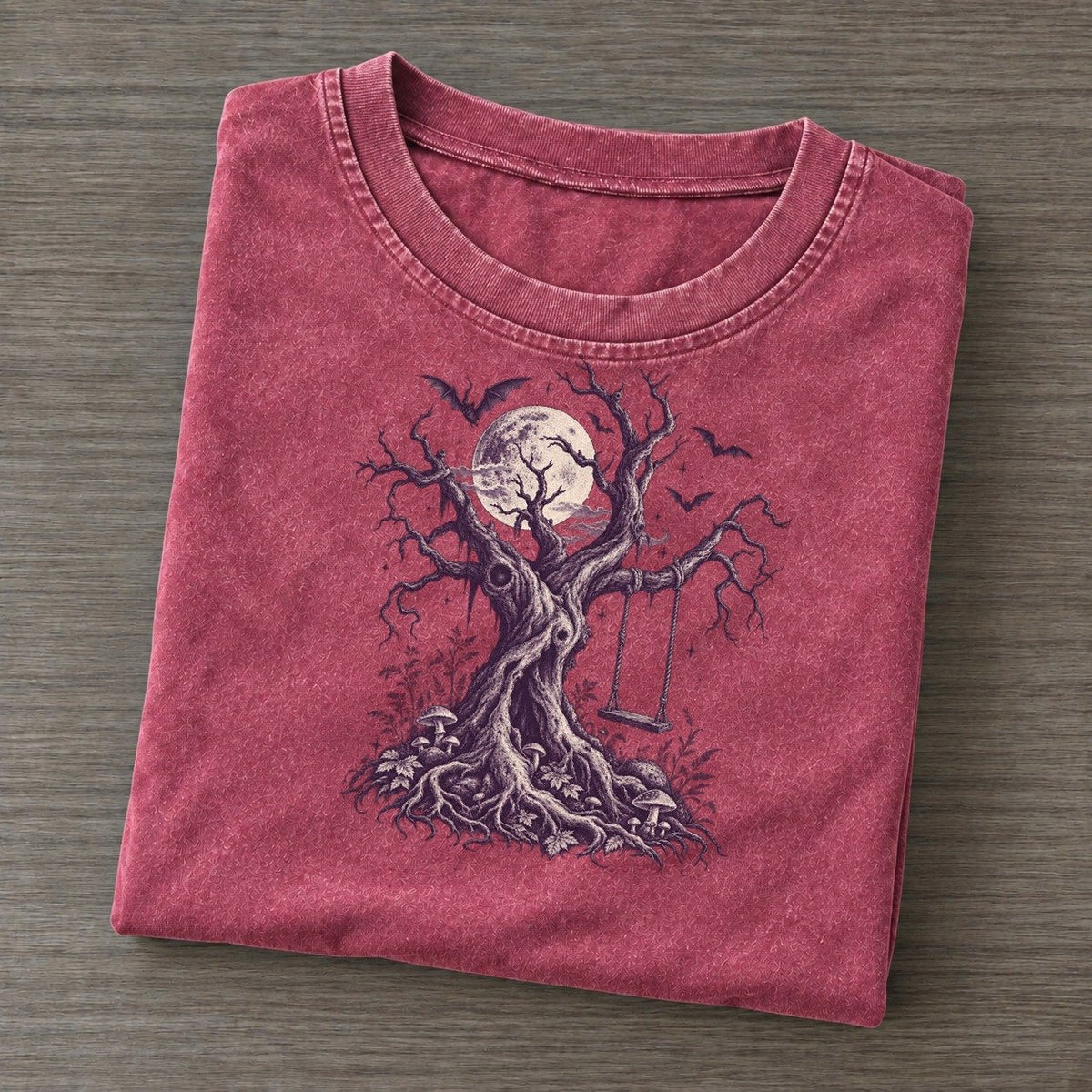 Dead Tree Rope Swing Midnight Haunt Vintage T-shirt – Raspberry