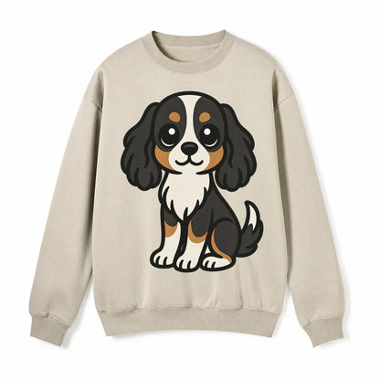 Cavalier King Charles Spaniel Tricolor Sitting Pose Portrait Fleece Sweatshirt – Light Khaki