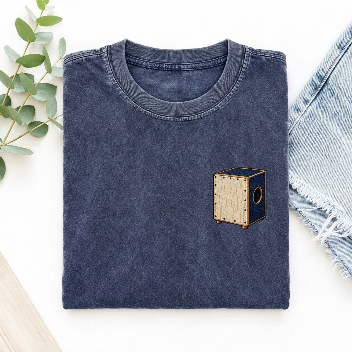 Cajon Sound Circle Left Chest Vintage T-shirt – Blue