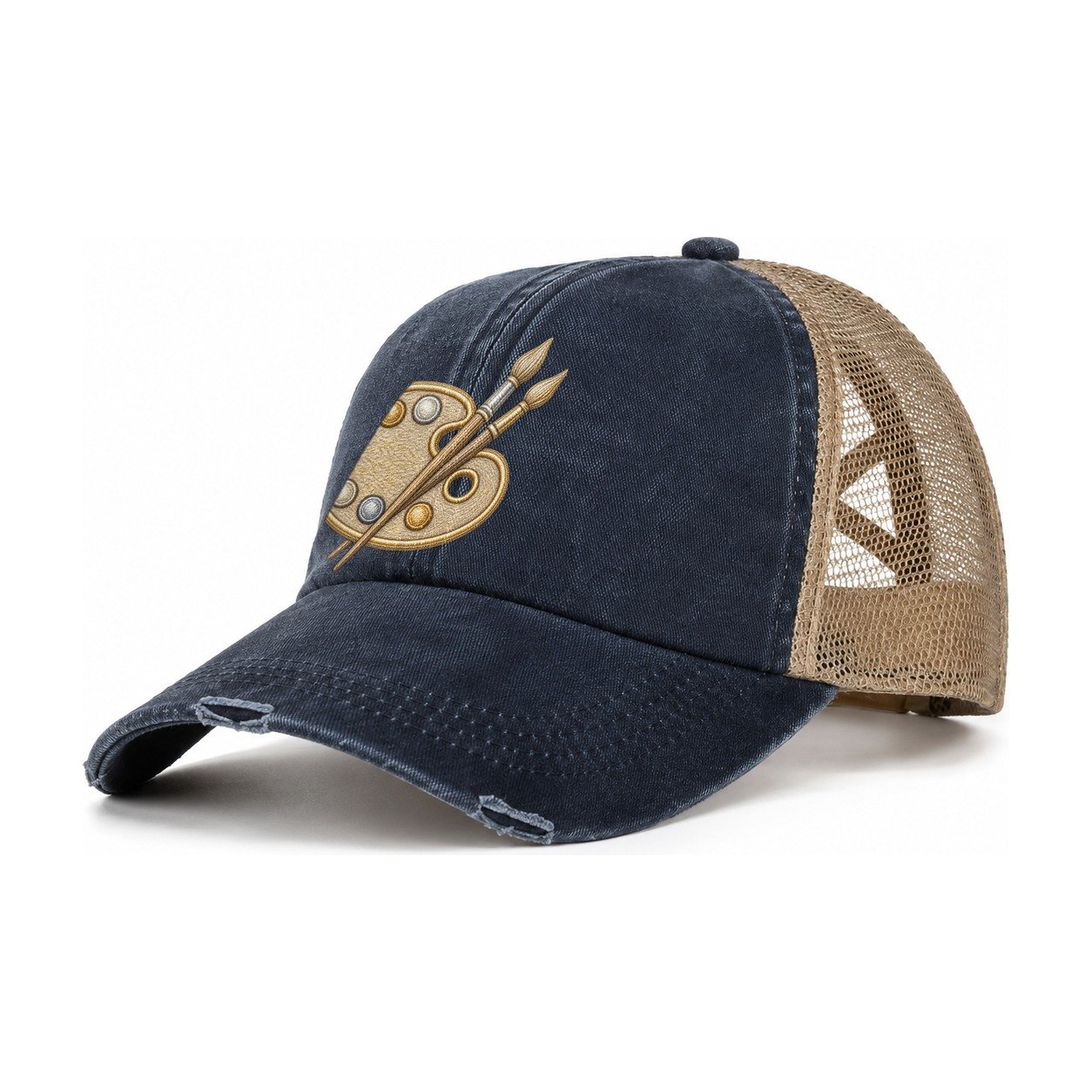 Artist Palette Women's Ponytail Trucker Hat – Navy Khaki