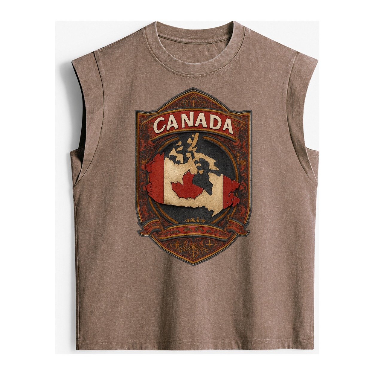 Canada Map Vintage Washed Tank – Brown