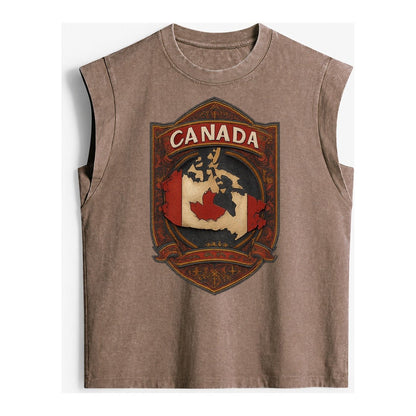 Canada Map Vintage Washed Tank – Brown