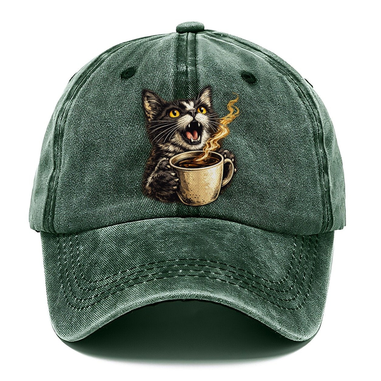 Premium Caffeinated Black Cat Classic Cap – Forest Mist