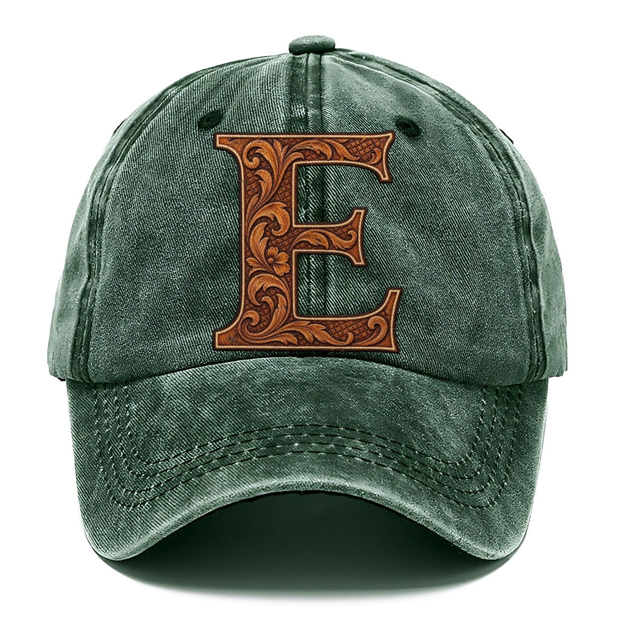 Tooled Leather E Monogram Classic Cap – Forest Mist