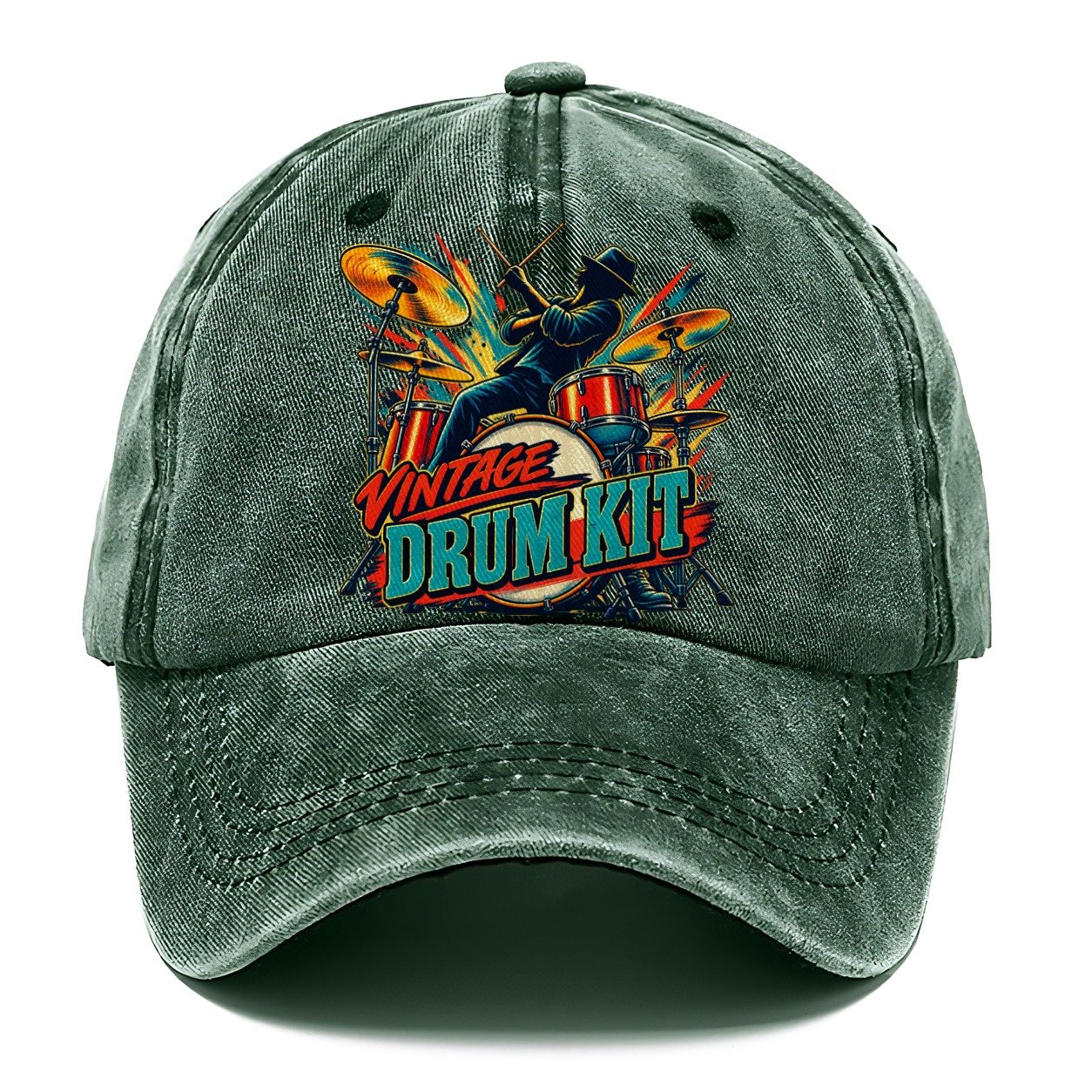 Vintage Drum Kit Music Instruments Classic Cap – Forest Mist