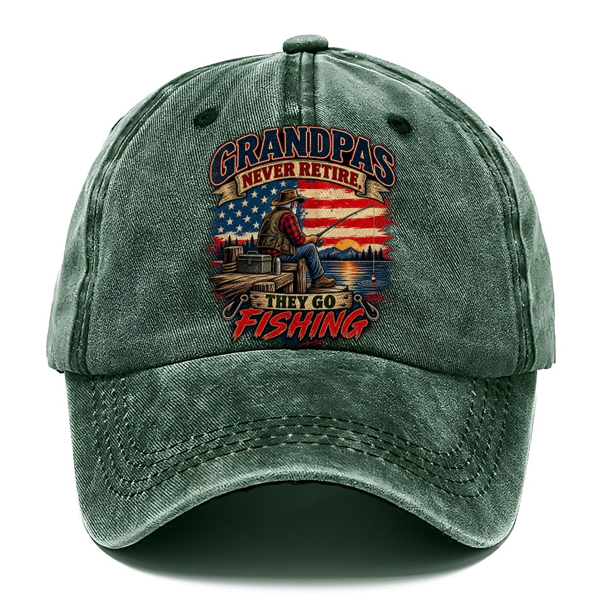 Grandpas Never Retire They Go Fishing Old Man Strong Classic Cap – Forest Mist