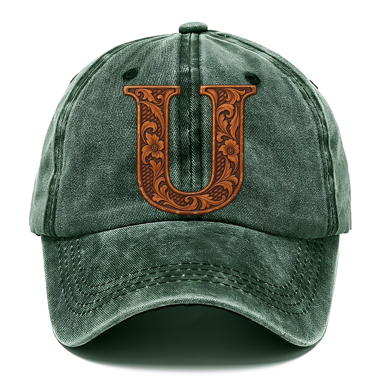 Tooled Leather U Monogram Classic Cap – Forest Mist