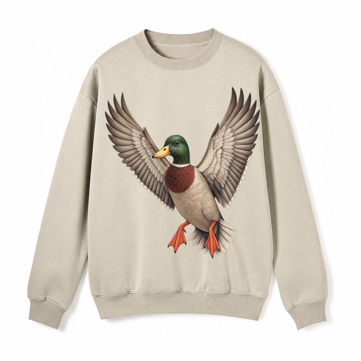 Mallard In Flight Fleece Sweatshirt – Light Khaki