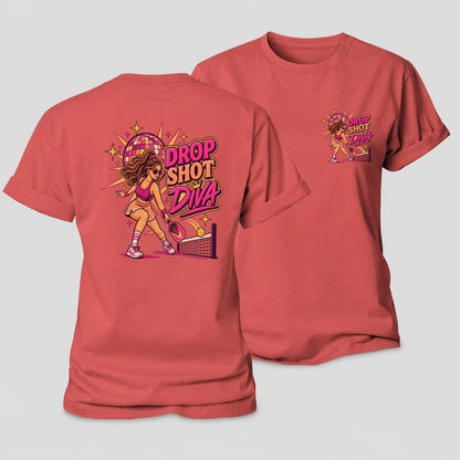 Drop Shot Diva Pickleball Life Women's Cotton T-Shirt – Coral Red