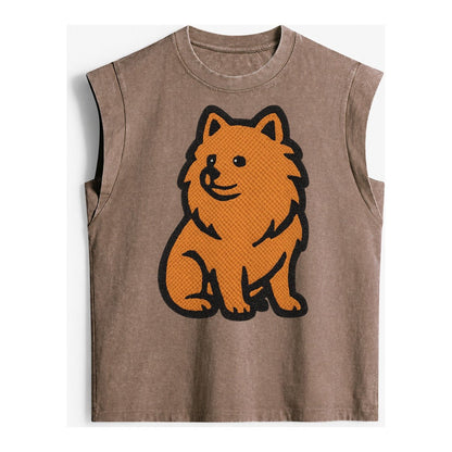 Pomeranian Orange Fluffy Charm Vintage Washed Tank – Brown