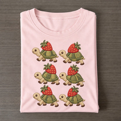 Turtles With Strawberries Single File Classic T-shirt – Pink