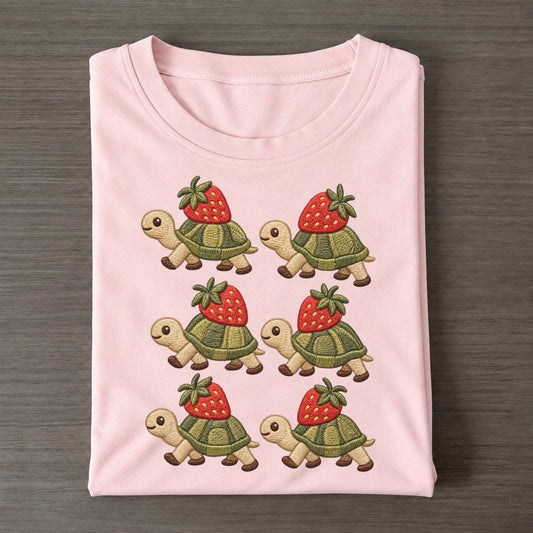 Turtles With Strawberries Single File Classic T-shirt – Pink