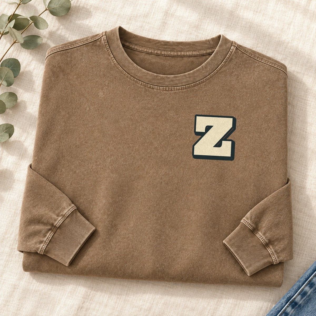 Initial Z Left Chest Washed Long Sleeve T-Shirt – Coffee