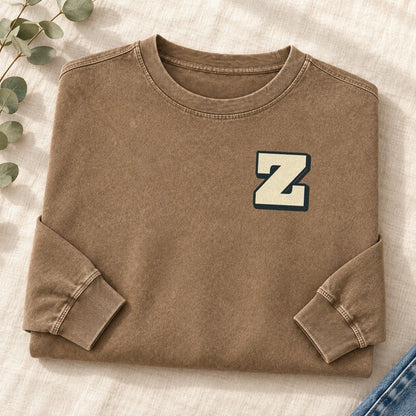 Initial Z Left Chest Washed Long Sleeve T-Shirt – Coffee