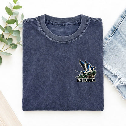 Estonia Country Pride Left Chest Vintage T-shirt – Blue
