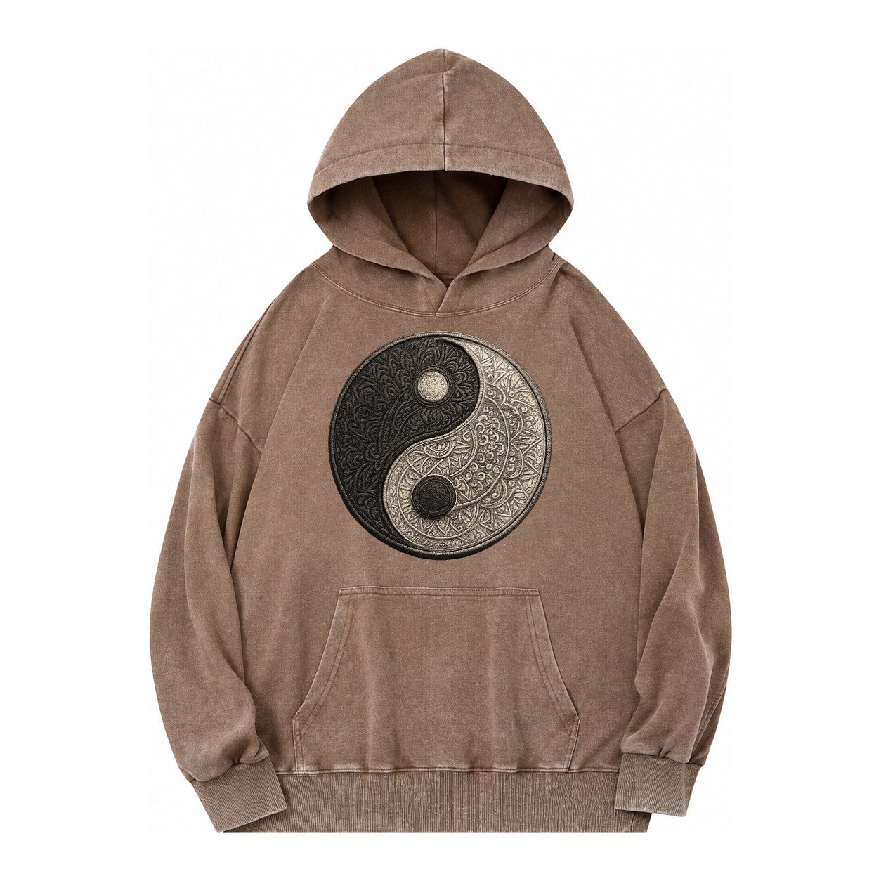 Mandala Yin Yang Vintage Washed Hoodie – Brown