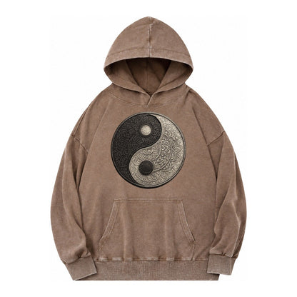 Mandala Yin Yang Vintage Washed Hoodie – Brown