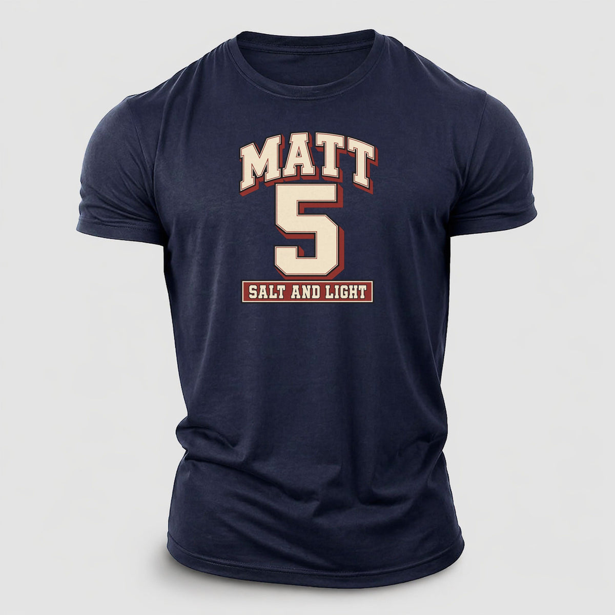 Matthew 5 Varsity Chapel Varsity Cotton T-Shirt – Navy
