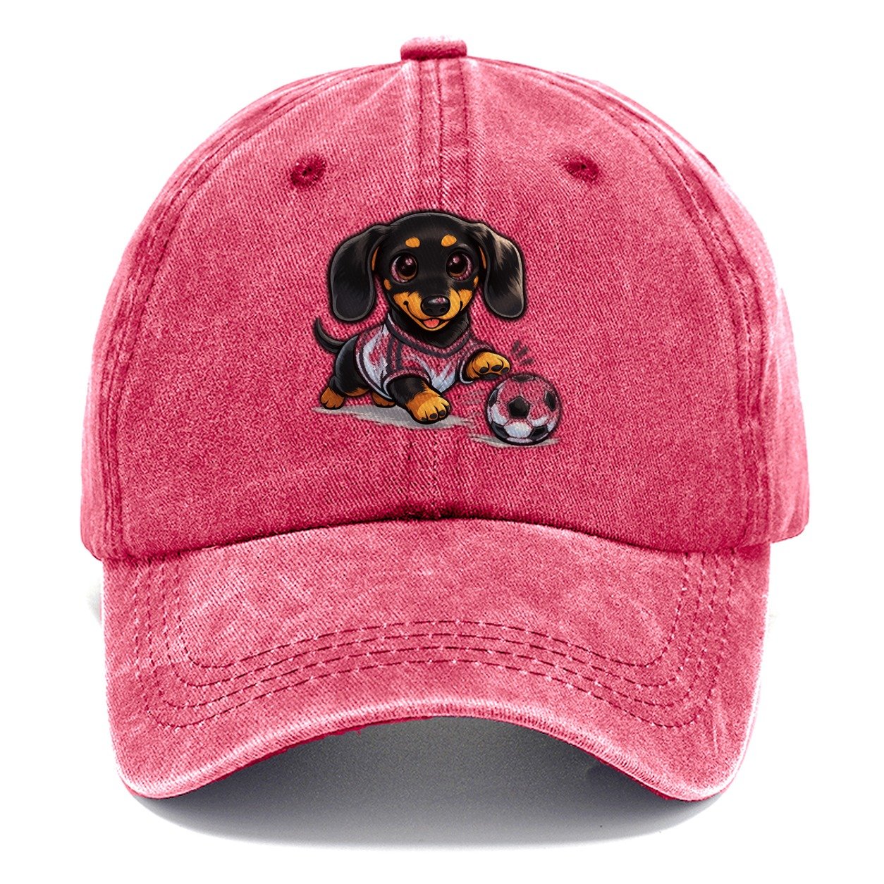 Dachshund Kicking Soccer Ball Classic Cap – Pomegranate Blush