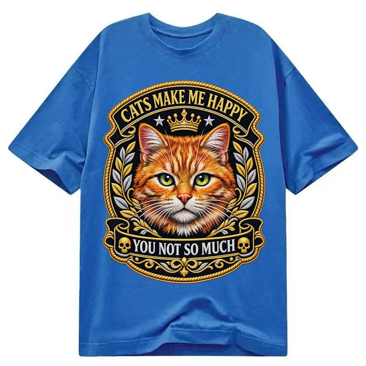 Cats Make Me Happy You Not So Much Cat Face In Orange Cat Pr Classic T-shirt – Blue