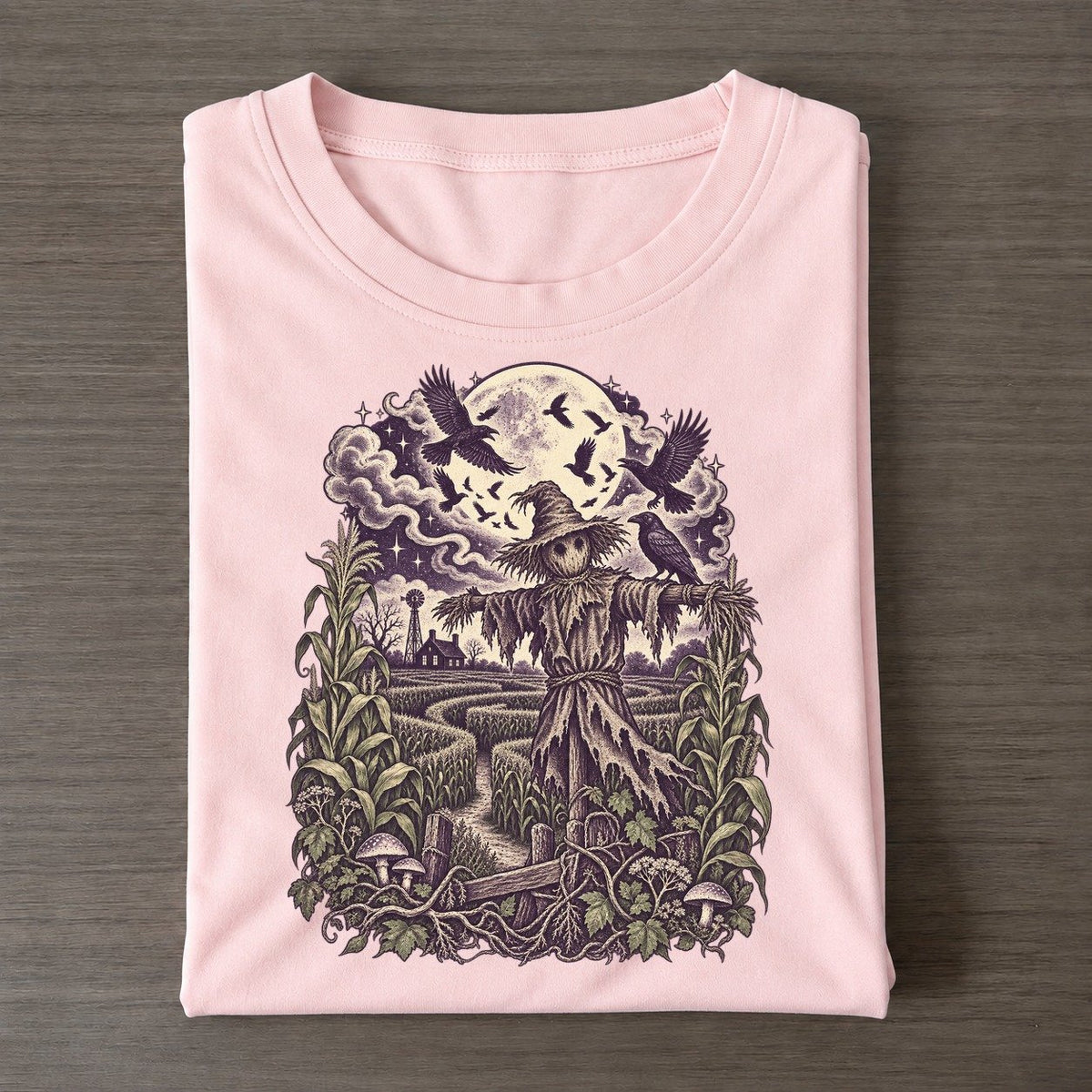 Cornfield Scarecrow Crows Midnight Haunt Classic T-shirt – Pink