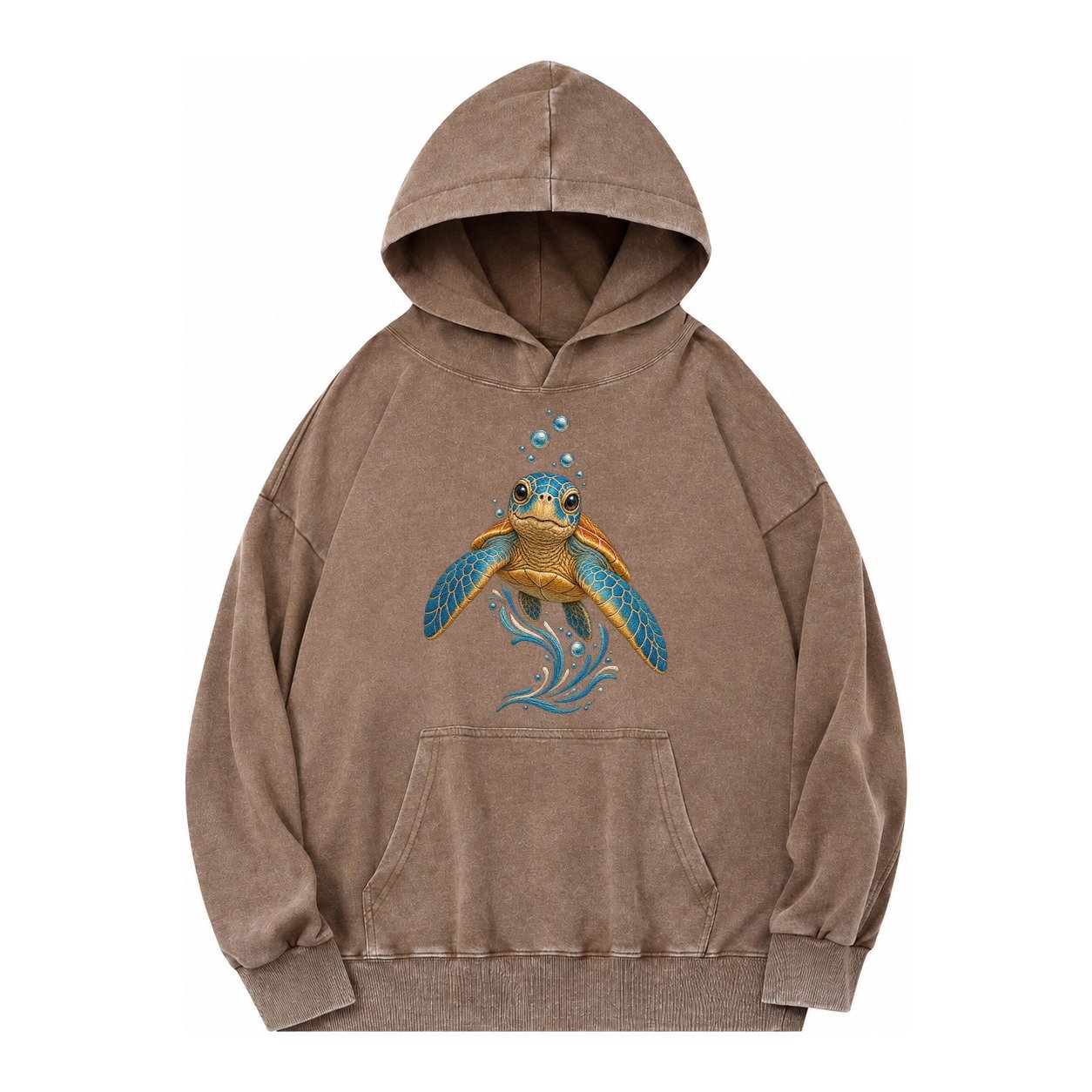 Sea Turtle Serenity Vintage Washed Hoodie – Brown