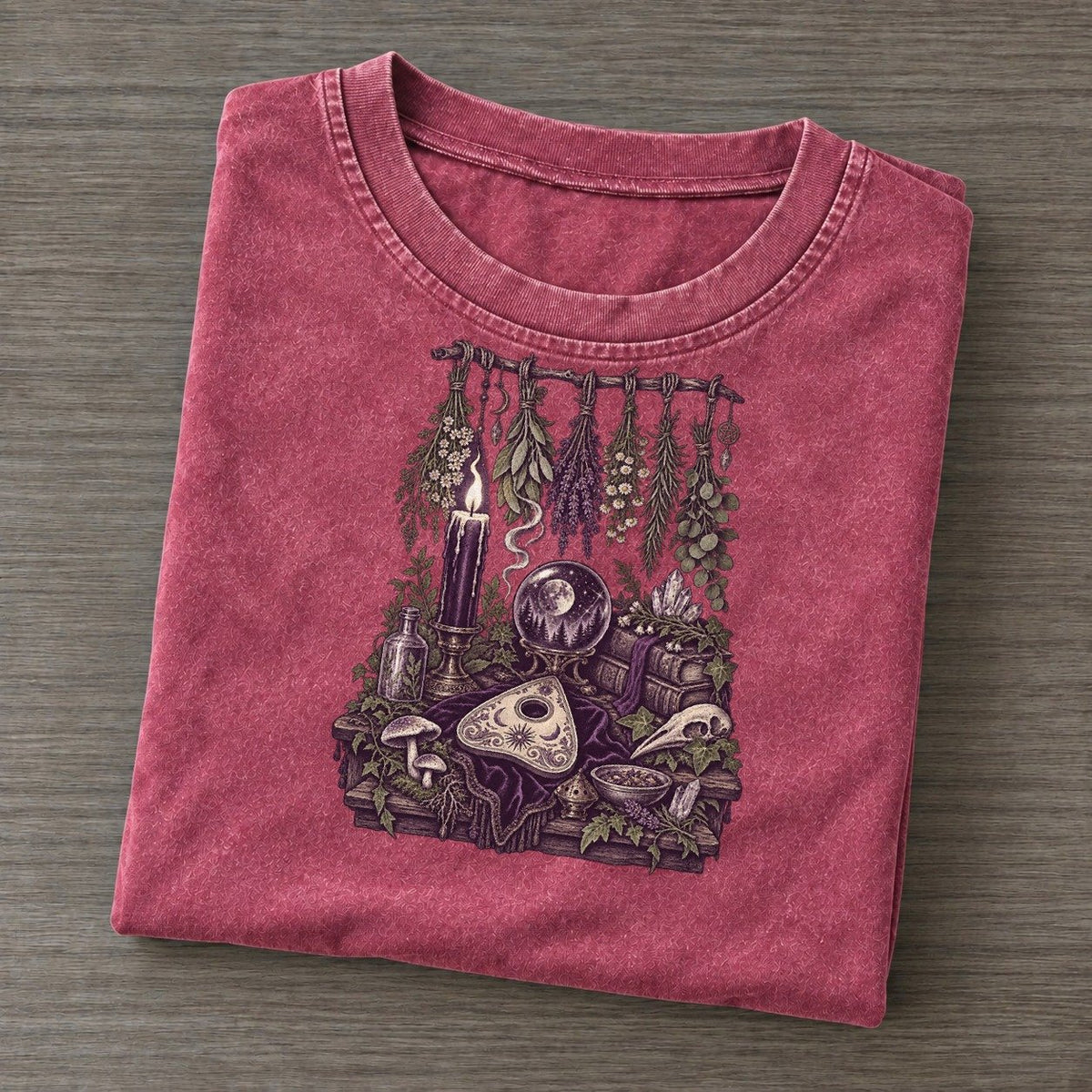 Ouija Planchette Table Midnight Haunt Vintage T-shirt – Raspberry