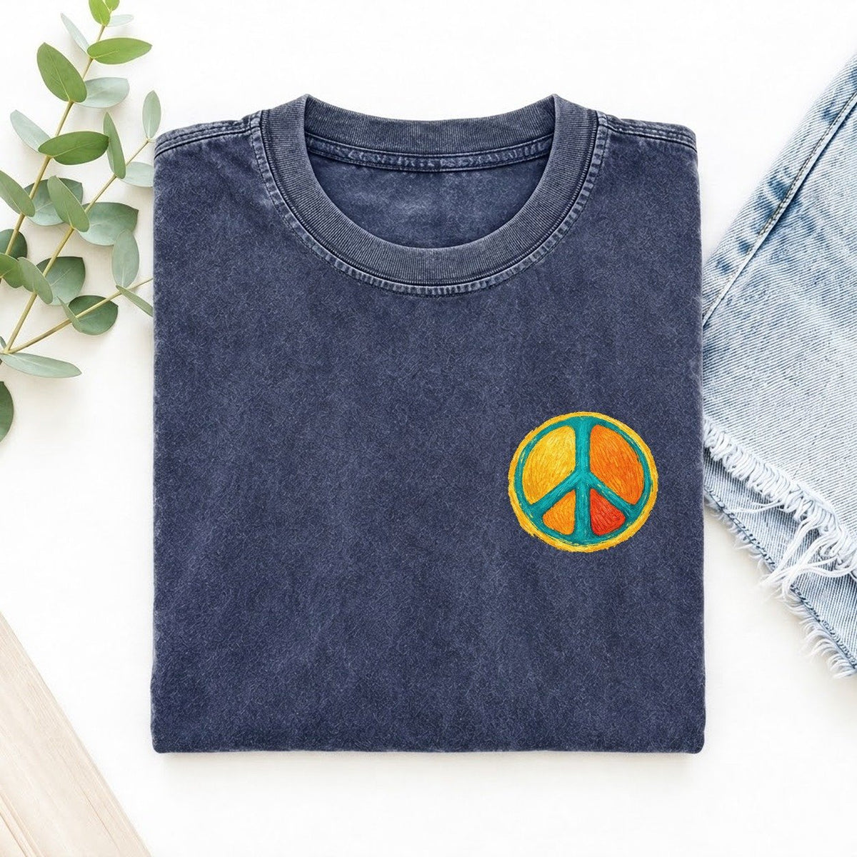 Golden Peace Left Chest Vintage T-shirt – Blue