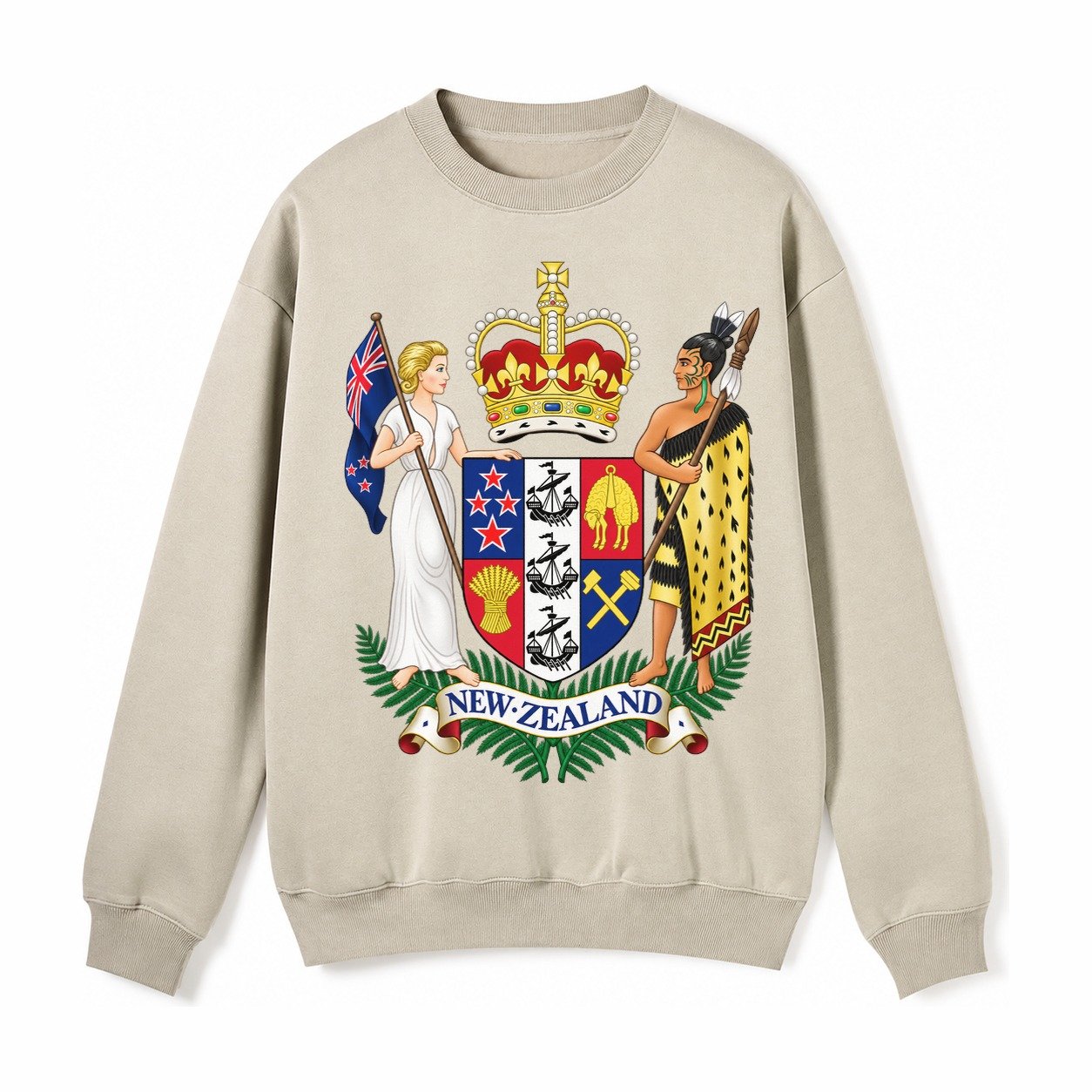 Coat Of Arms Of New Zealand Fleece Sweatshirt – Light Khaki