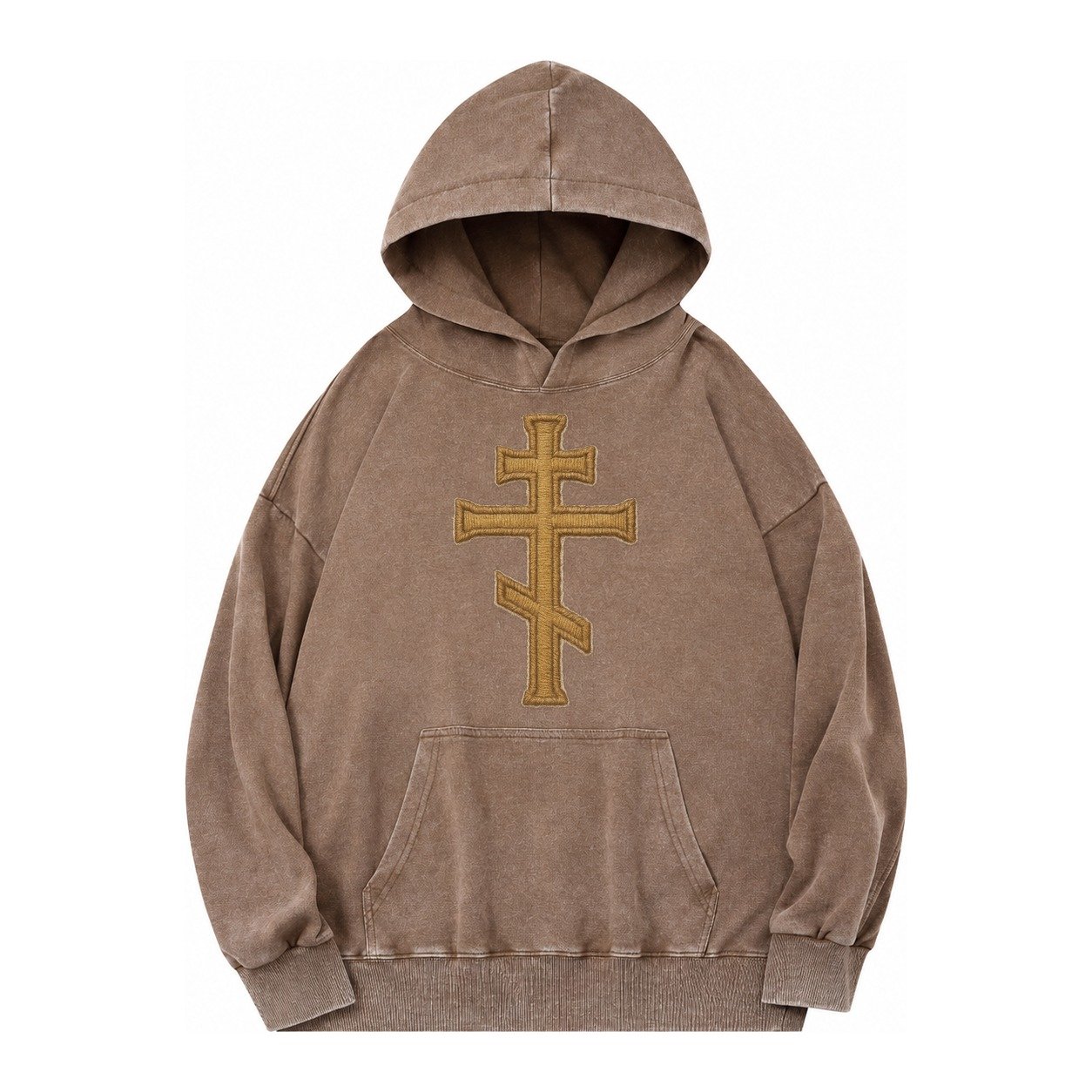 Orthodox Cross Vintage Washed Hoodie – Brown