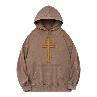 Orthodox Cross Vintage Washed Hoodie – Brown