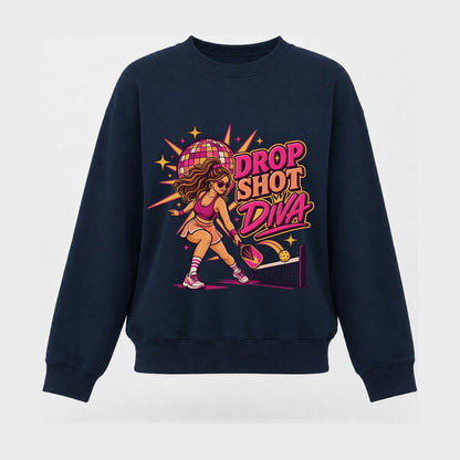 Drop Shot Diva Pickleball Life Women's Crewneck Sweatshirt – Navy