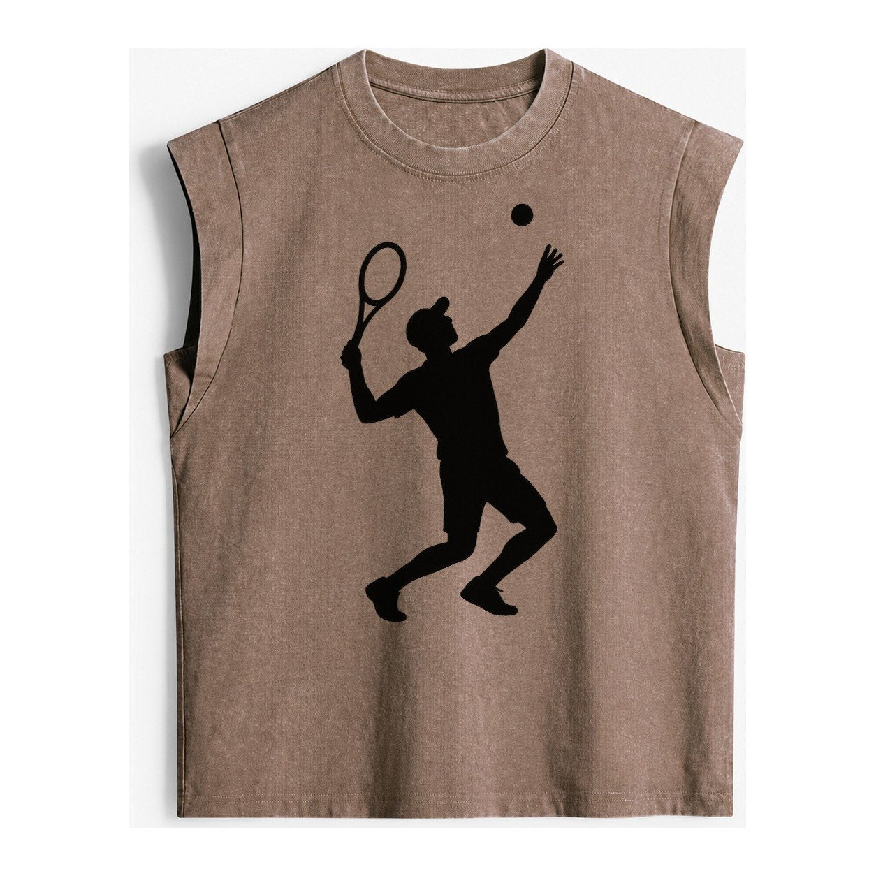 Tennis Player Serving Powerful Shot Vintage Washed Tank – Brown