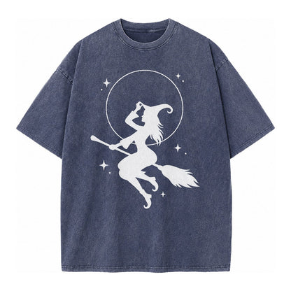 Witch On Broom Vintage T-shirt – Blue