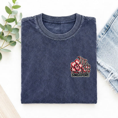 Singapore Country Pride Left Chest Vintage T-shirt – Blue
