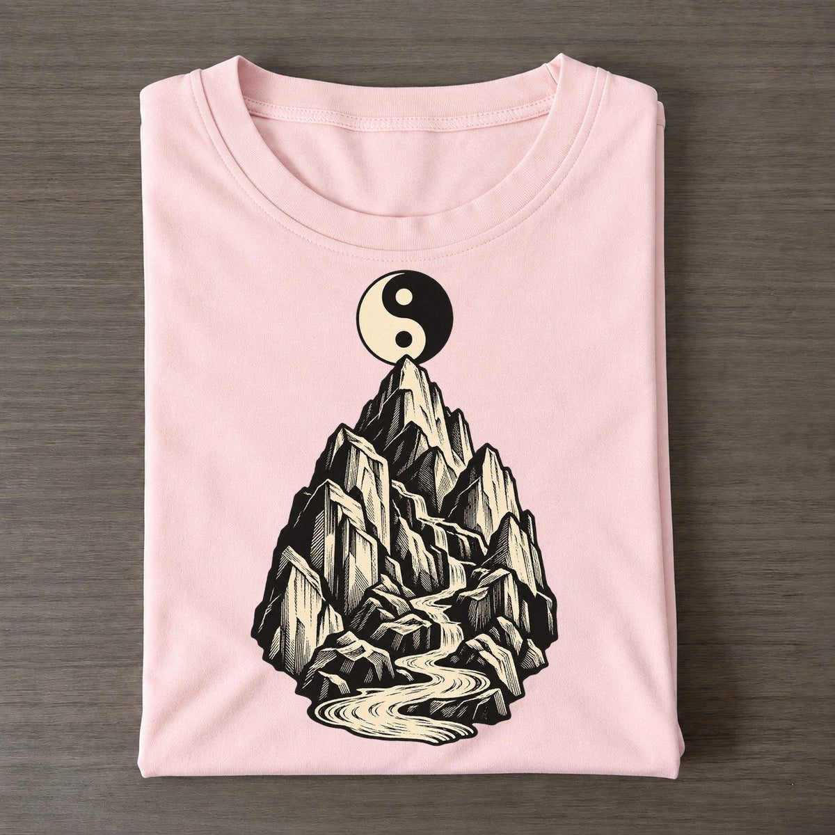 Daoist Mountain And Taijitu World Faiths Ink Figures Classic T-shirt – Pink