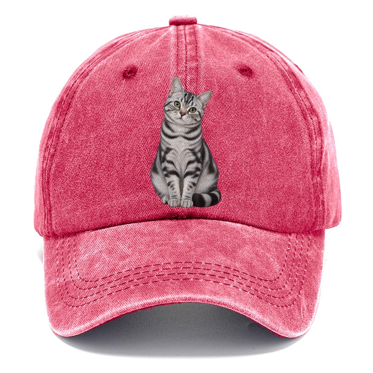 American Shorthair Seated Portrait Realistic Cat Portrait Classic Cap – Pomegranate Blush