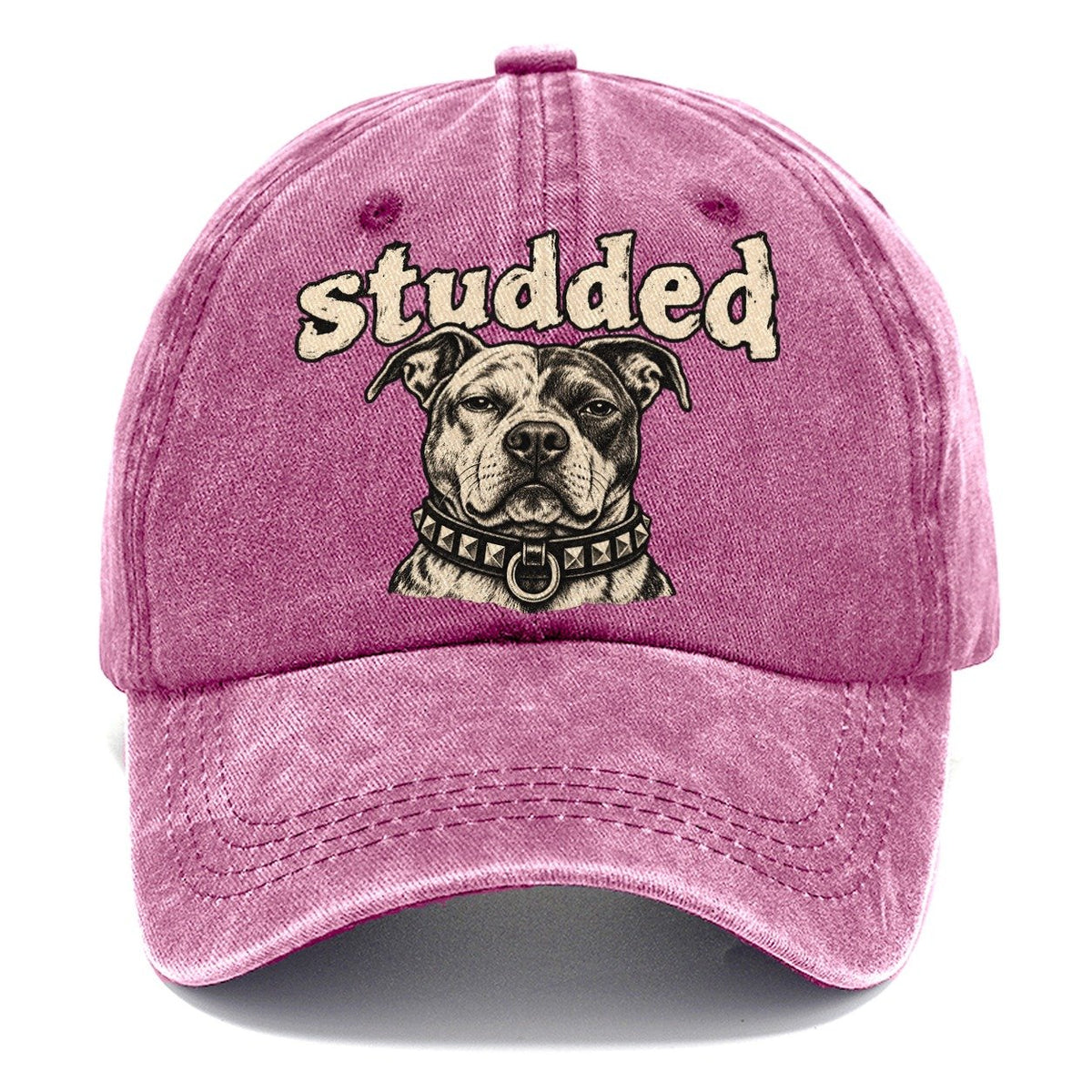A Broad Skulled Dog Head Wearing A Heavy Studded Collar Bark For Me Classic Cap – Dusty Rose