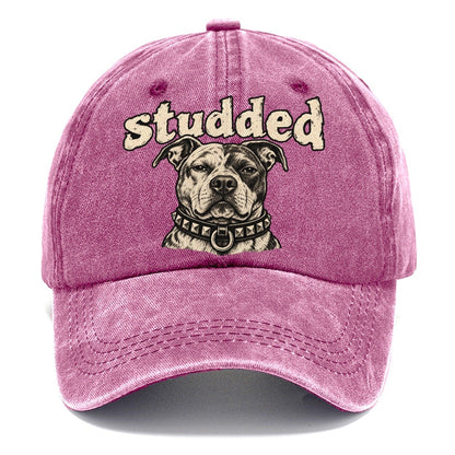 A Broad Skulled Dog Head Wearing A Heavy Studded Collar Bark For Me Classic Cap – Dusty Rose