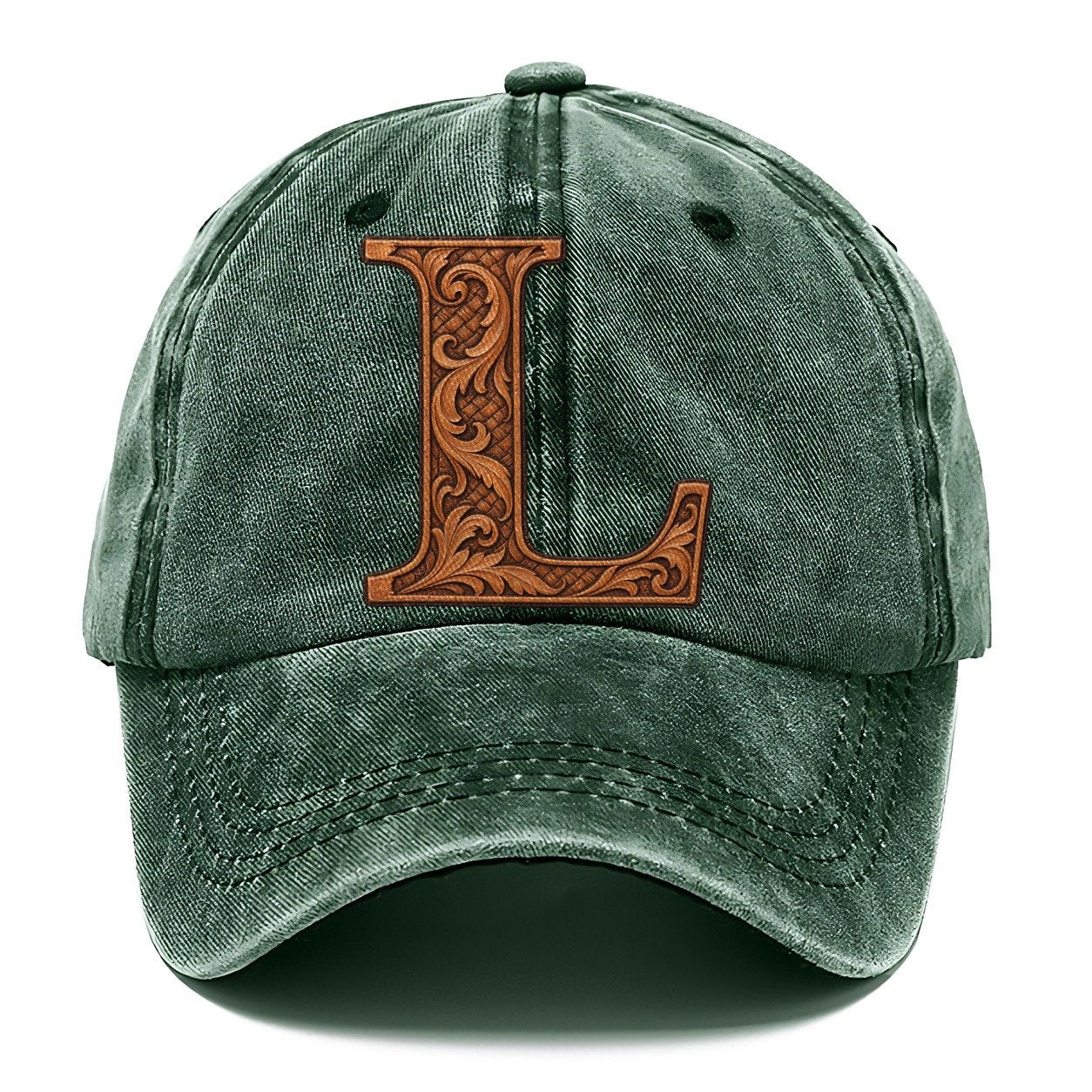 Tooled Leather L Monogram Classic Cap – Forest Mist
