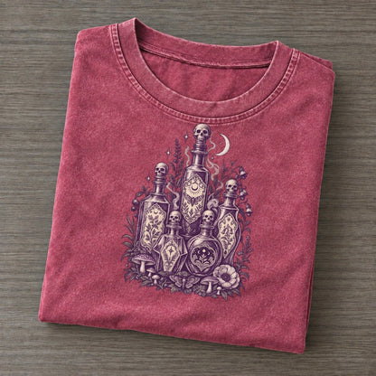 Poison Bottle Row Midnight Haunt Vintage T-shirt – Raspberry