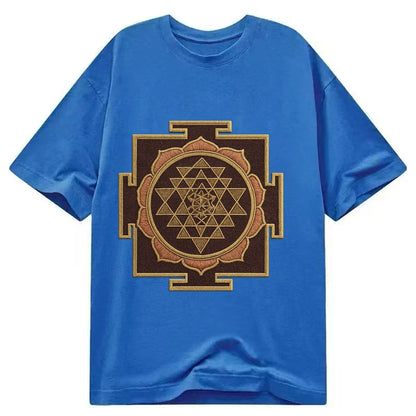 Sri Yantra Hindu Geometry Red And Gold Thread Divine Feminin Classic T-shirt – Blue
