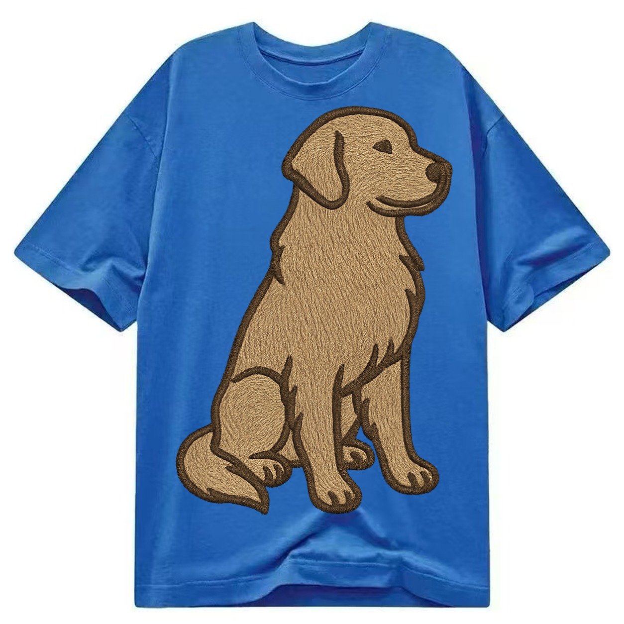 Golden Retriever Classic Golden Embroidered Sitting Pose Classic T-shirt – Blue