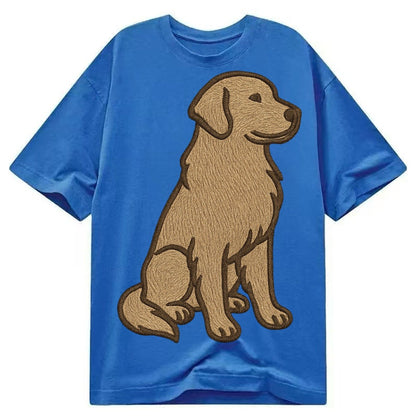 Golden Retriever Classic Golden Embroidered Sitting Pose Classic T-shirt – Blue