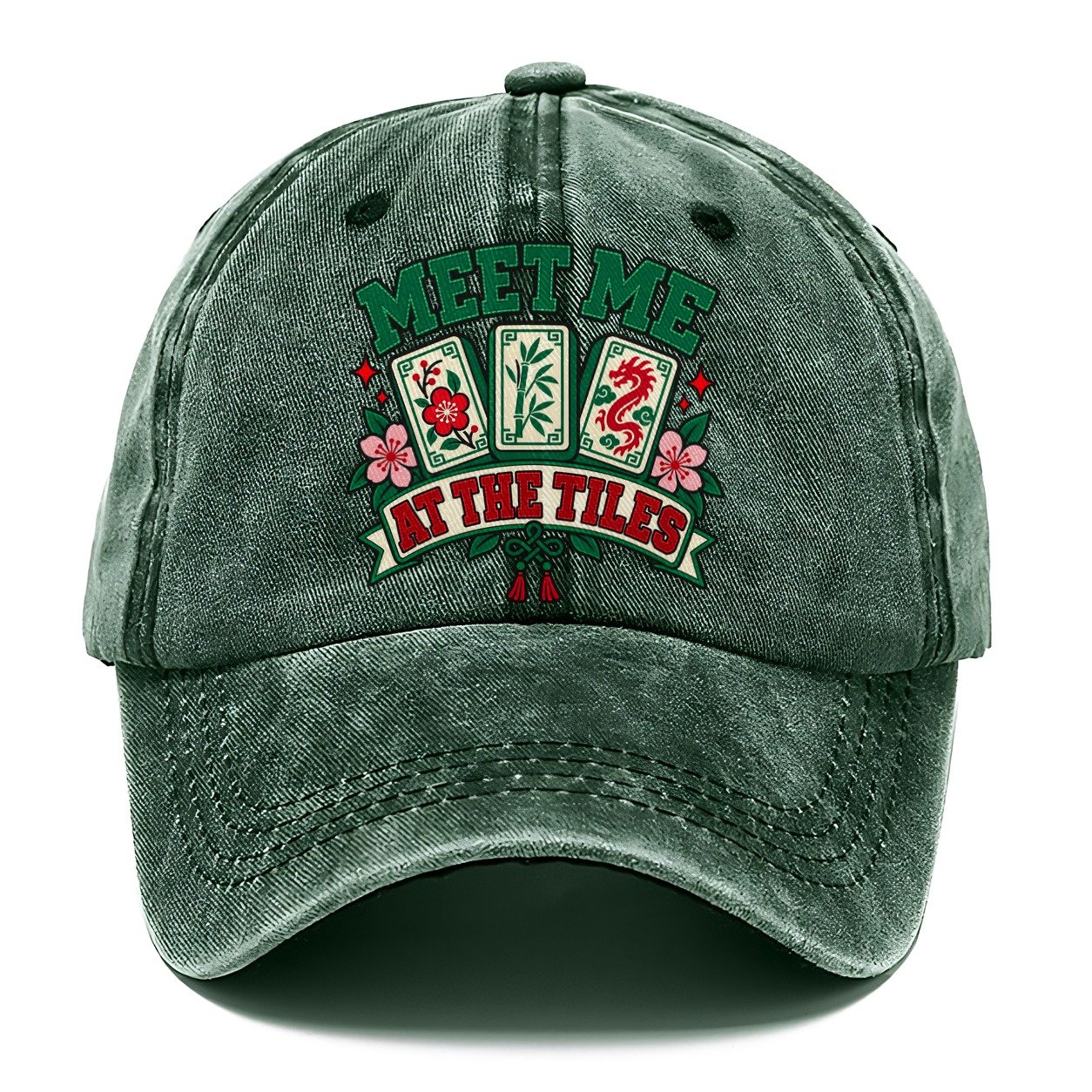 Meet Me At The Tiles Mahjong Game Night Classic Cap – Forest Mist
