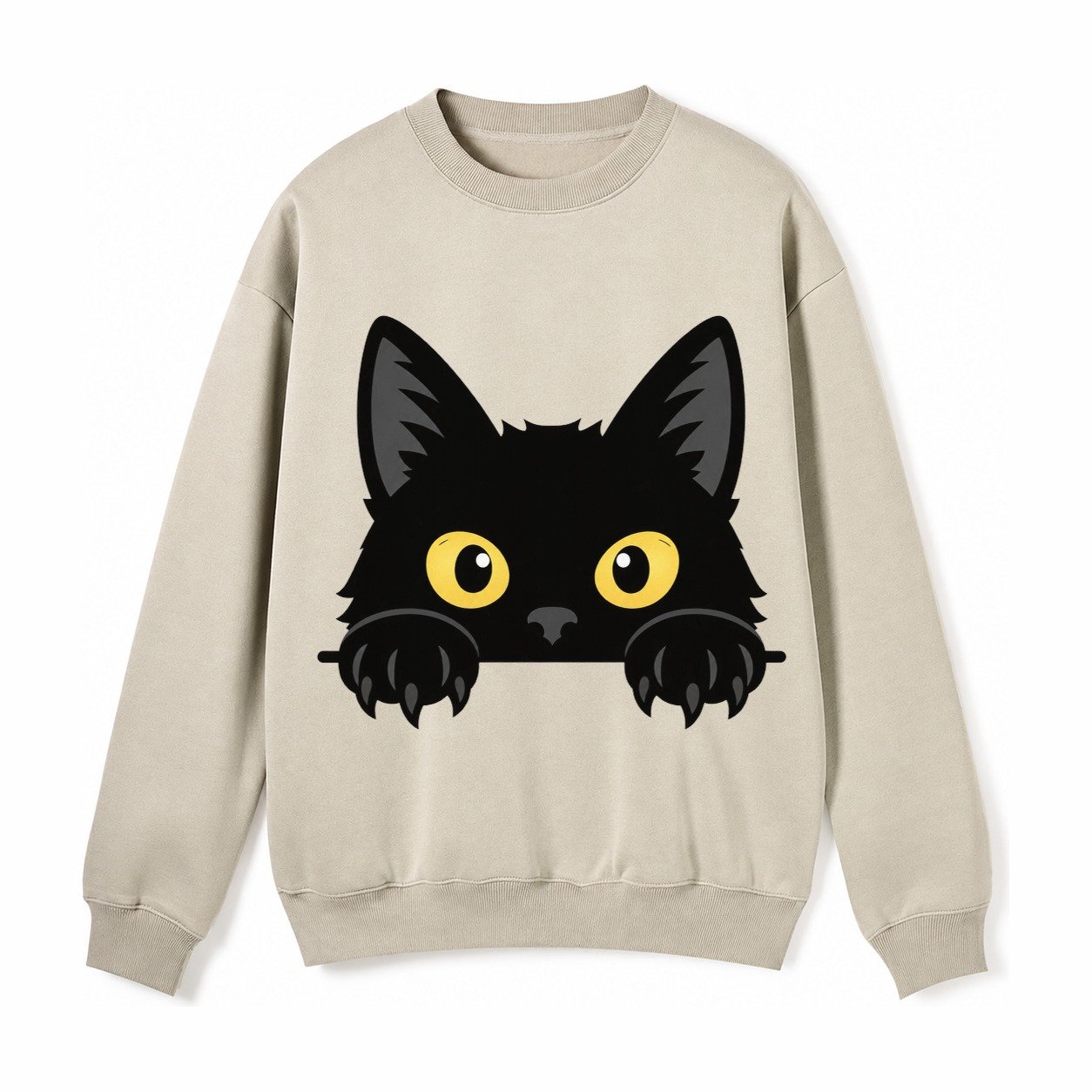 Black Cat Fleece Sweatshirt – Light Khaki