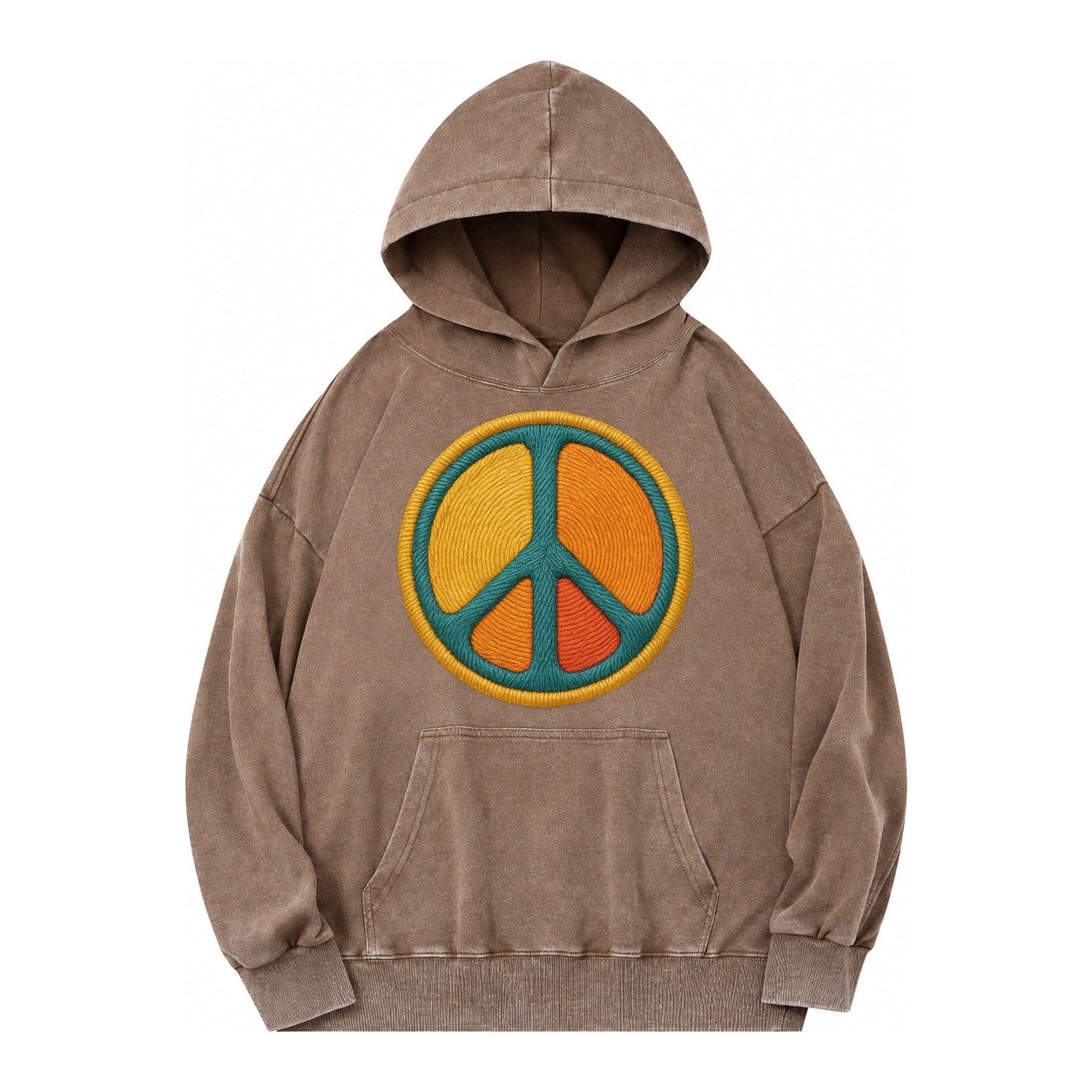 Golden Peace Vintage Washed Hoodie – Brown