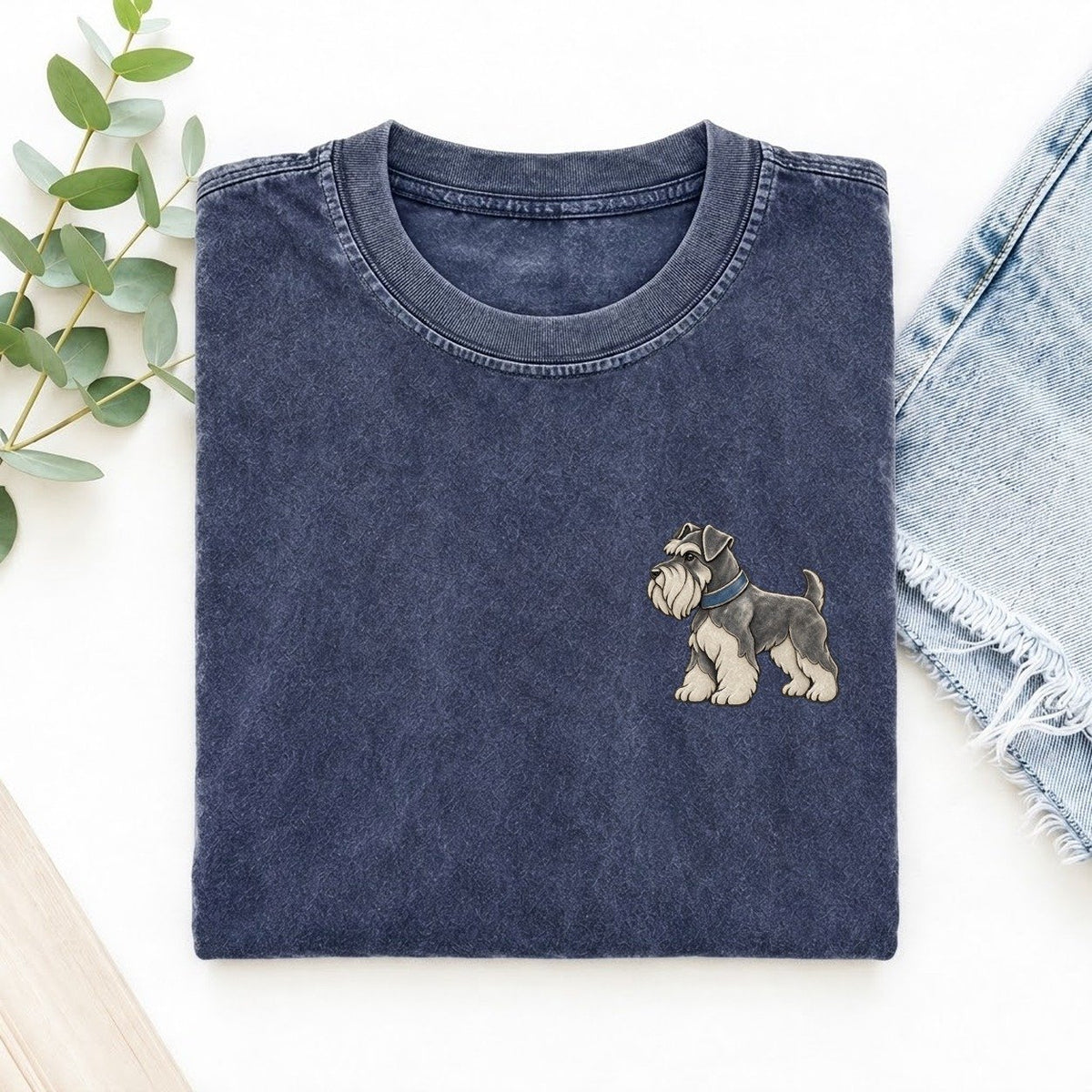Schnauzer Beard Turn Keepsake Emblem Left Chest Vintage T-shirt – Blue