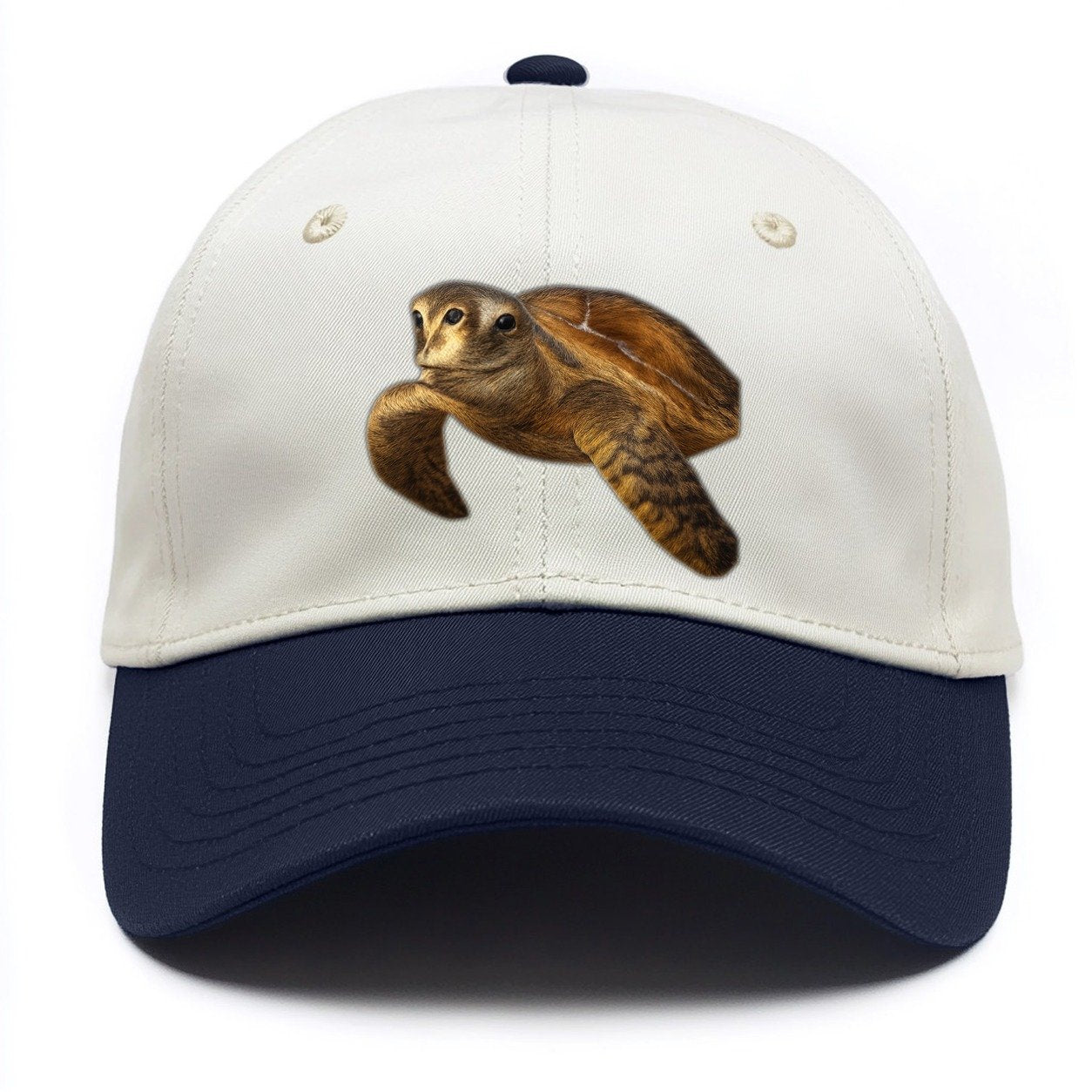 Sea Turtle Portrait Design Two Tone Cap – Navy