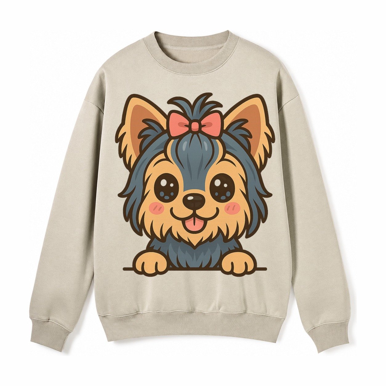 Yorkshire Terrier Modern Tiny Dog Logo Fleece Sweatshirt – Light Khaki